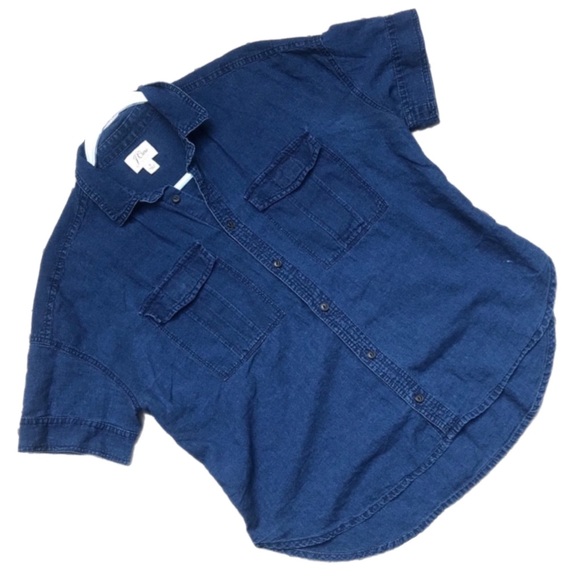 J CREW Dark Blue Denim Short Sleeve Button Down - Picture 1 of 7